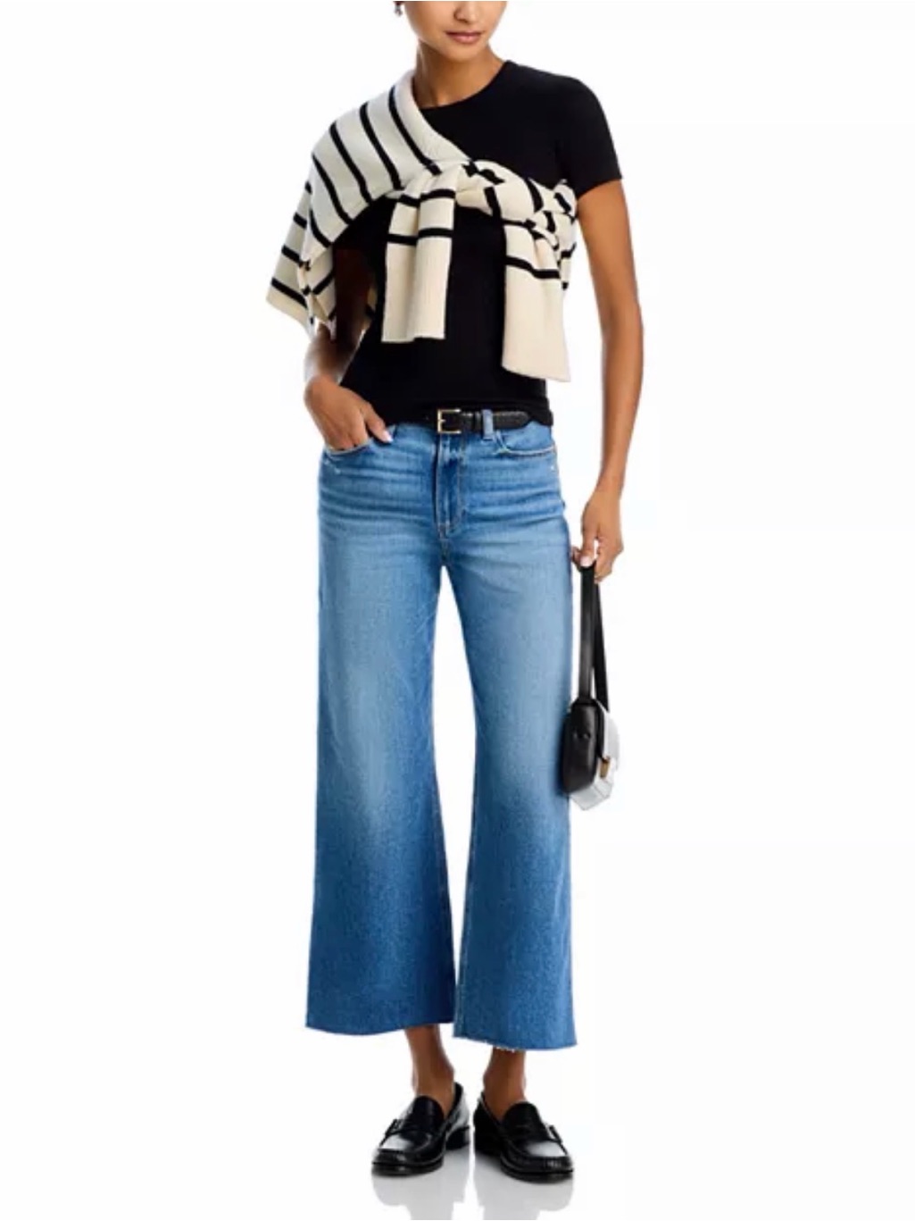 Paige Anessa High Rise Wide Leg Crop Jeans Raw Hem Light Wash Denim Size 25